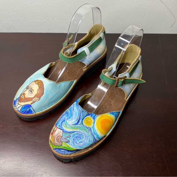 Handmade Custom Leather Sandals Van Gogh Starry Night & self portrait - Picture 8 of 8